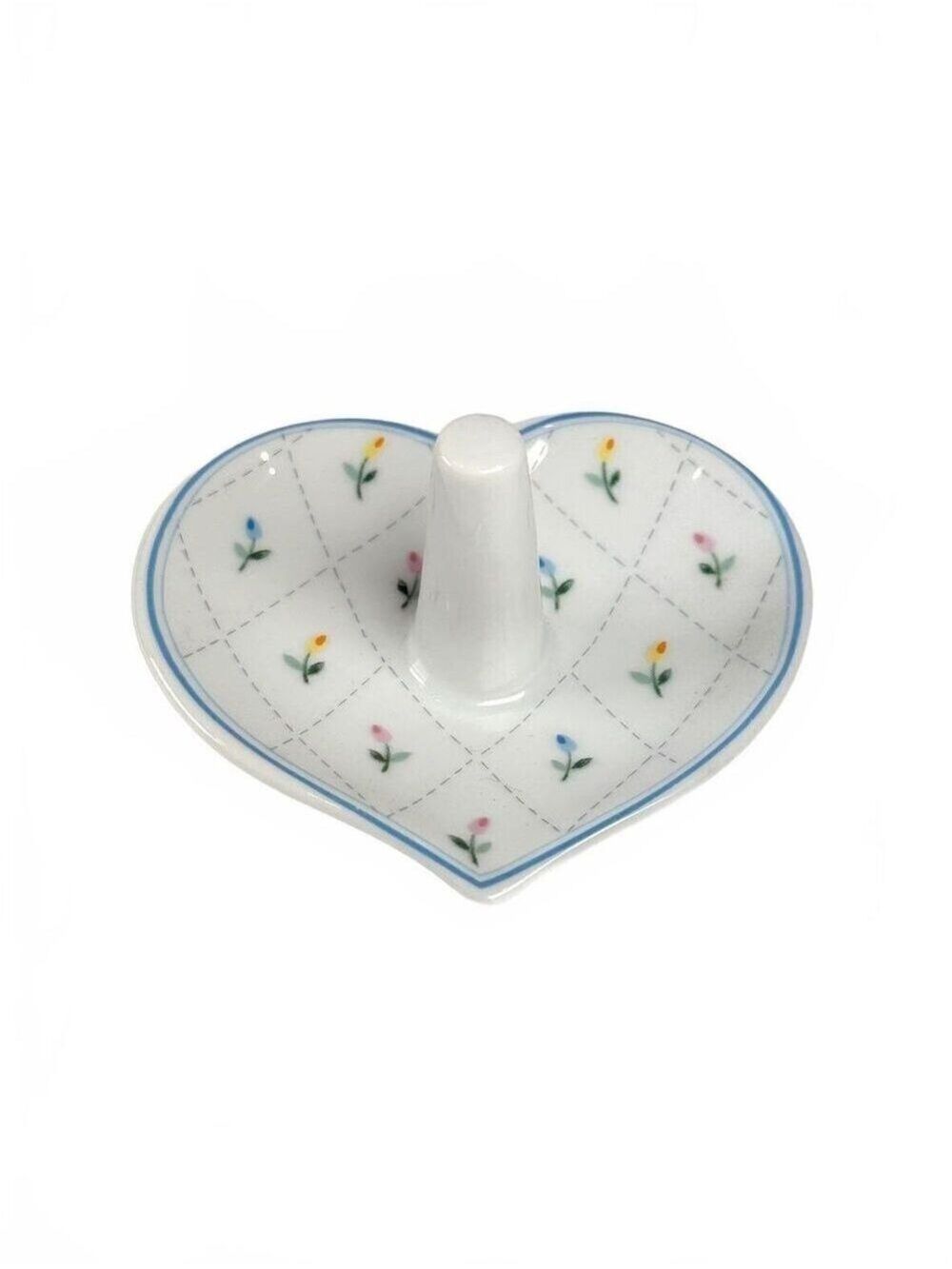 Vintage Japan Porcelain Heart Ring Holder Dish Floral Cottagecore Trinket